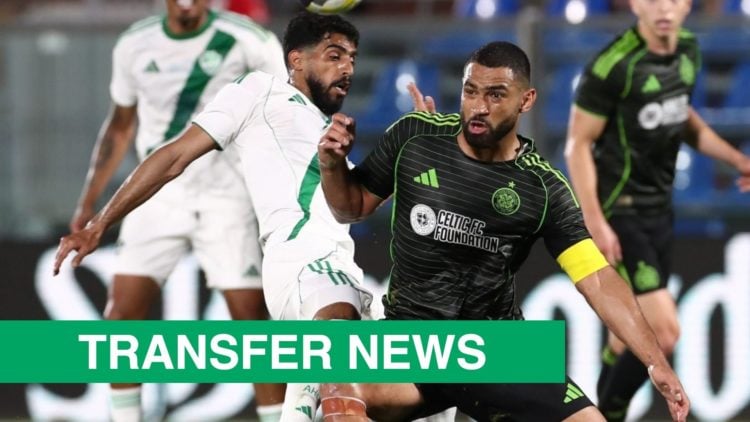 Cameron Carter-Vickers of Celtic FC competes for the ball with Fahad Al-Rashidi of Al-Ahli SFC during the Como Cup match between Al-Ahli and Celtic...