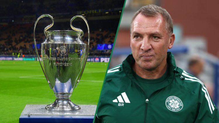 The Champions League trophy on display at the San Siro, Brendan Rodgers smiles before Al Ahli vs Celtic in the Como Cup