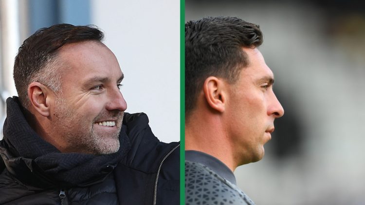 A split image of Kris Boyd on punditry duty for Rangers' Premiership clash against Celtic and Scott Brown as the manager of Fleetwood Town against ...