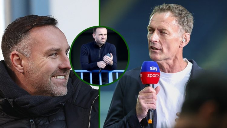 Split image of Sky Sports' Chris Sutton and Kris Boyd with an overlay of James McFadden as they discuss Hearts owner Tony Bloom's comments about ch...