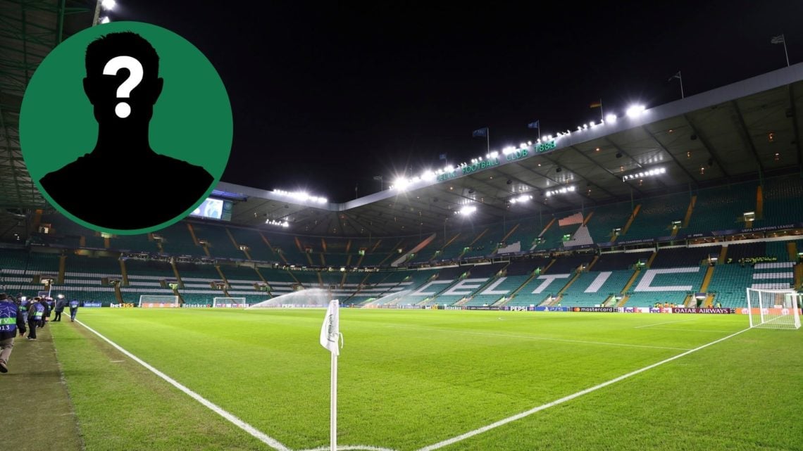 A general view of Celtic Park before a Champions League game, an inset of a mystery man