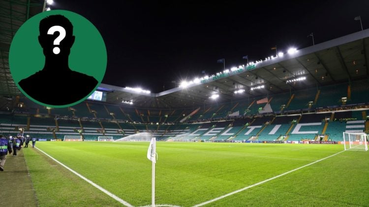 A general view of Celtic Park before a Champions League game, an inset of a mystery man