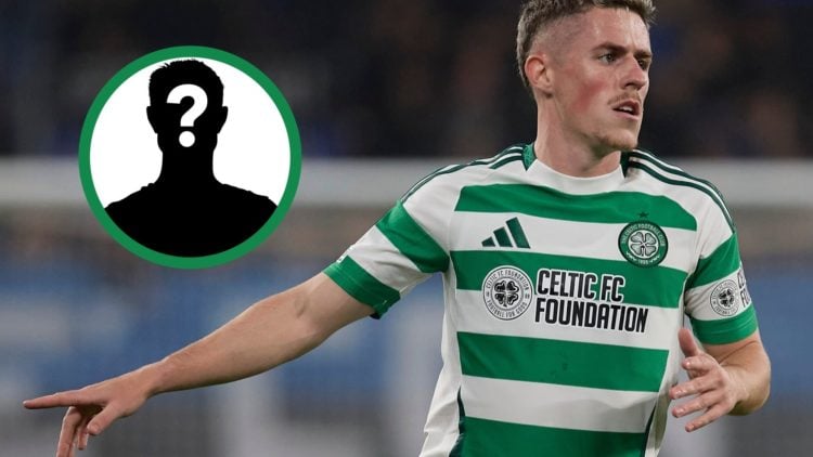 Luke McCowan in action for Celtic against Atalanta in the Champions League, including an inset of a mystery player.
