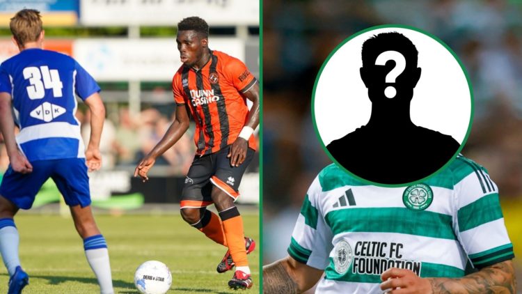 Nick Fichtinger of PEC Zwolle and Isaac Pappoe of Dundee United during the Pre-season friendly match between PEC Zwolle and Dundee United at Bovenm...