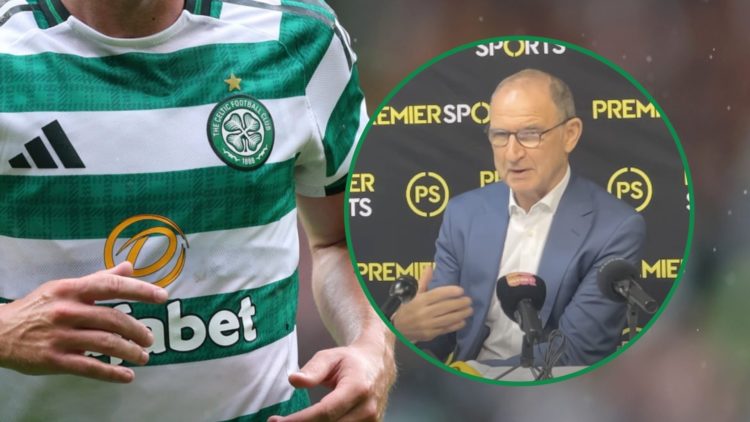 Martin O'Neill during a Premier Sports press conference right inset and a mystery Celtic player's body with head cropped off