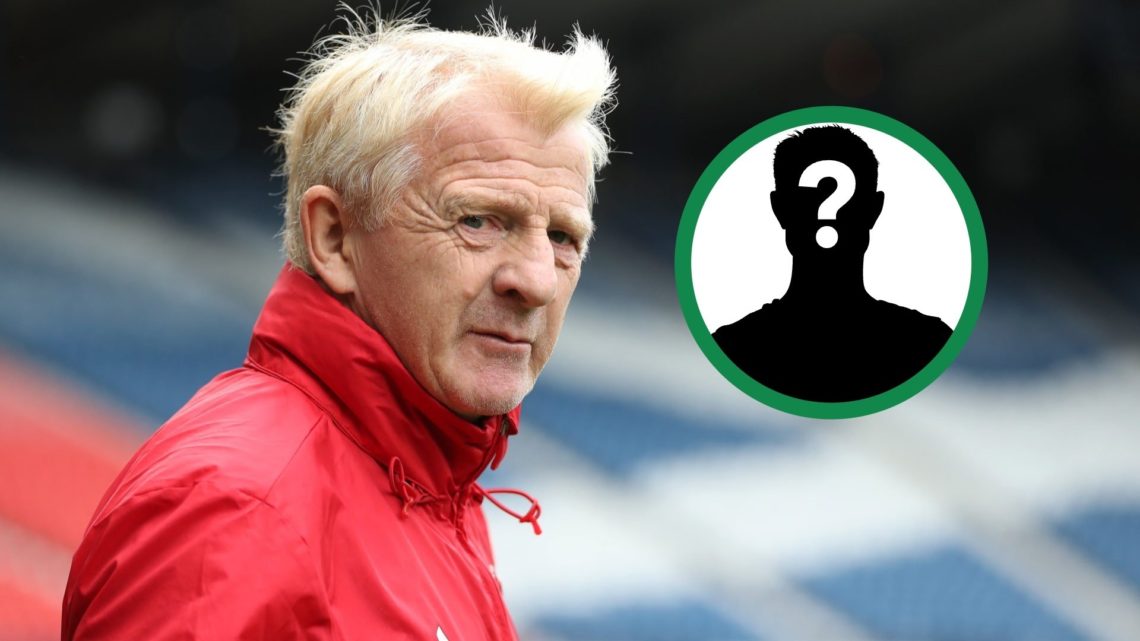 Gordon Strachan as the manager of Scotland in 2017, including an inset of a mystery player.