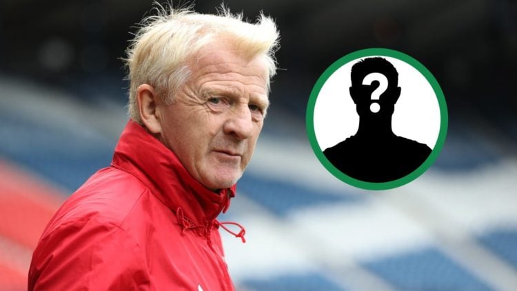 Gordon Strachan as the manager of Scotland in 2017, including an inset of a mystery player.