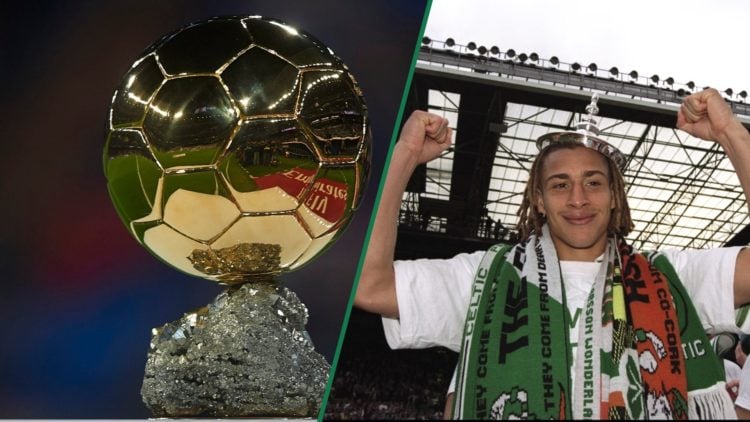 The Ballon d'Or trophy is on display before a La Liga match, Henrik Larsson of Celtic celebrates after a Scottish Premier League match against St J...