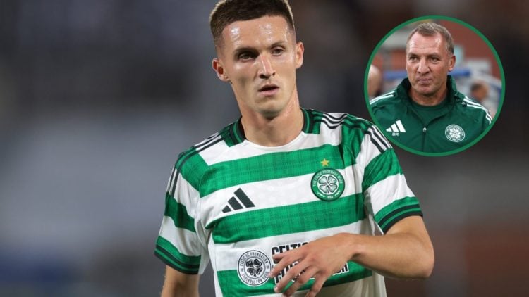 Johnny Kenny in action during Ajax vs Celtic at the Como Cup, an inset of Brendan Rodgers arriving to the Como Cup game