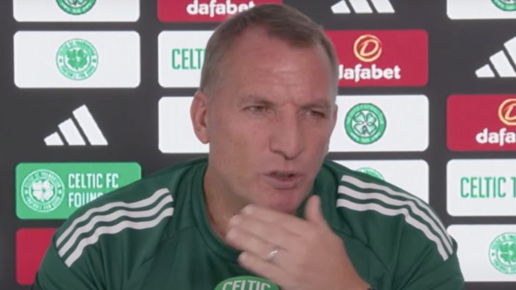 Brendan Rodgers reacts during his pre-Aberdeen vs Celtic press conference at Lennoxtown
