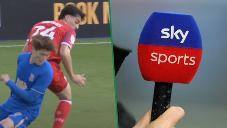 Kyogo Furuhashi and Jacob Greaves during EFL Championship clash between Birmingham City and Ipswich Town left and detailed view of Sky Sports micro...