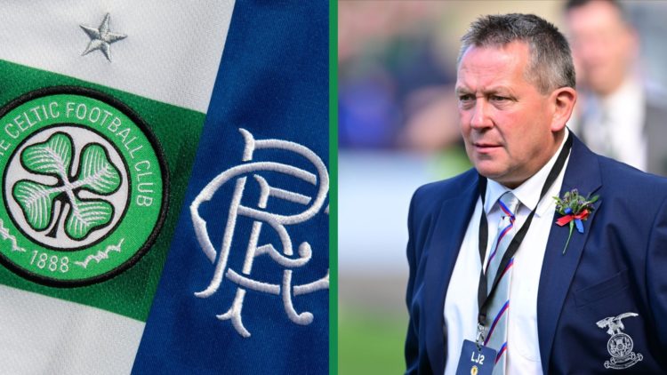A split image of the Celtic and Rangers badges, including Billy Dodds in attendance for Celtic vs Inverness Caledonian Thistle in the Scottish Cup ...