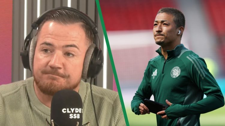 A split image of Ross McCormack as a pundit for Clyde 1 and Daizen Maeda arrives for Celtic's Scottish Cup semi-final against St Johnstone.