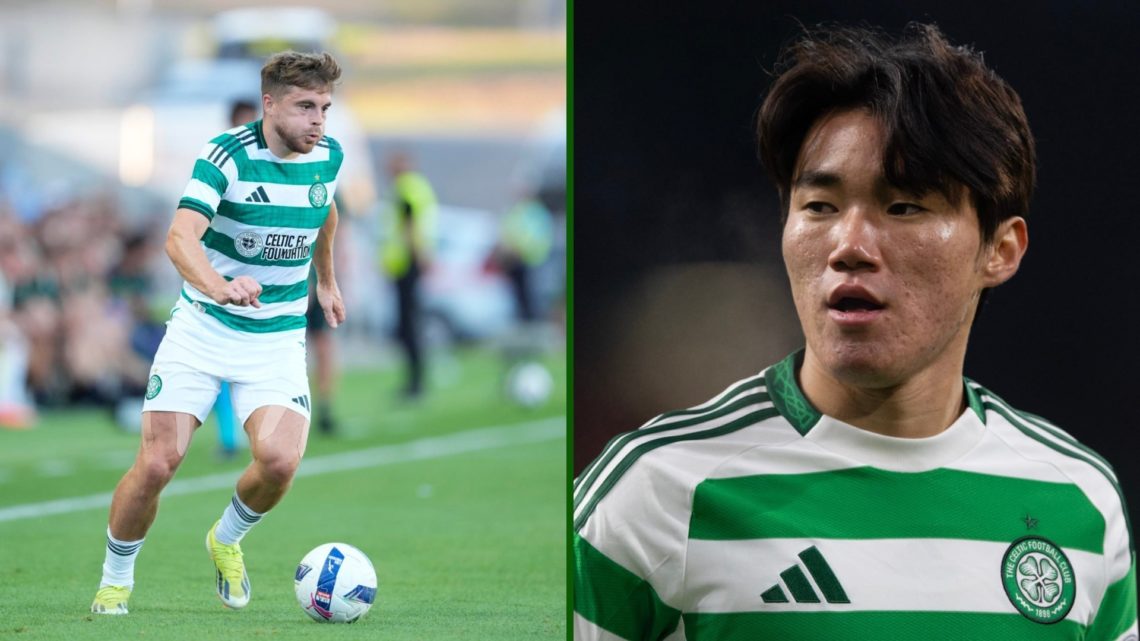 Split image of Celtic duo James Forrest and Hyunjun Yang.