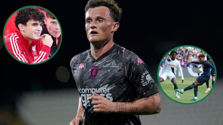 Stefan Bajcetic looks on during Liverpool vs Athletic Club Bilbao, an inset of Liam Henderson in action for Monza vs Empoli, an inset of Etienne Yo...
