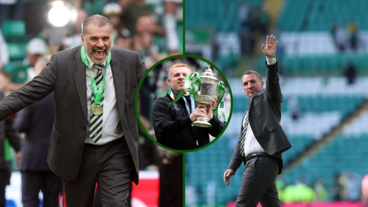 Celtic manager Brendan Rodgers alongside former Celtic bosses Ange Postecoglou and Neil Lennon.
