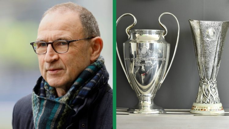 A split image of Martin O'Neill before the Scottish Cup Semi Final match between Rangers and Celtic at Hampden Park and the Champions League and Eu...
