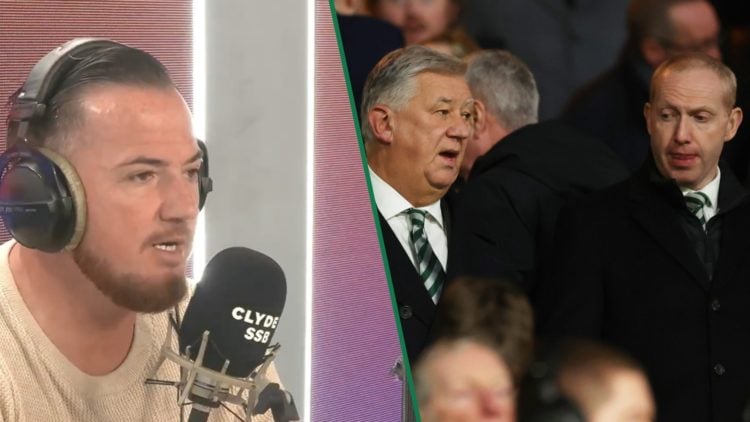 Ross McCormack responds to a question on Clyde 1 SuperScoreBoard, Peter Lawwell in attendance for Celtic vs St Mirren in the Scottish Premiership