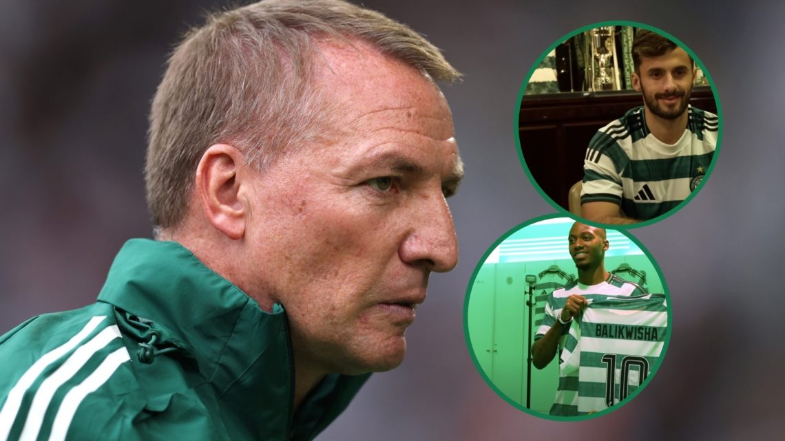 Brendan Rodgers looks on during a pre-season friendly, Marcelo Saracchi seen in the Celtic trophy, Michel-Ange Balikwisha is unveiled as a brand-ne...
