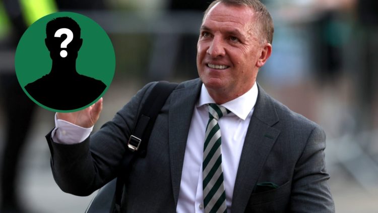 Brendan Rodgers arrives for the Premier Sports Cup tie between Celtic and Falkirk, an inset of a mystery man