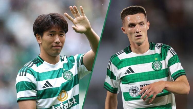 Shin Yamada waves to the Celtic fans before their pre-season game against Newcastle United, Johnny Kenny in action for Celtic in the Como Cup