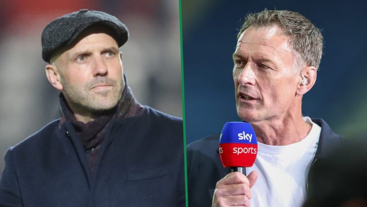 Paul Tisdale during his time as manager of Stevenage left and Chris Sutton speaking to Sky Sports in Blackburn right