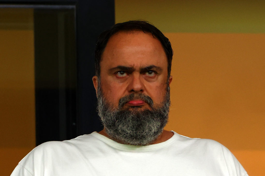 Olympiacos President Evangelos Marinakis looks on during the UEFA Europa Conference League 2023/24 final match between Olympiacos FC and ACF Fiorentina at AEK Arena
