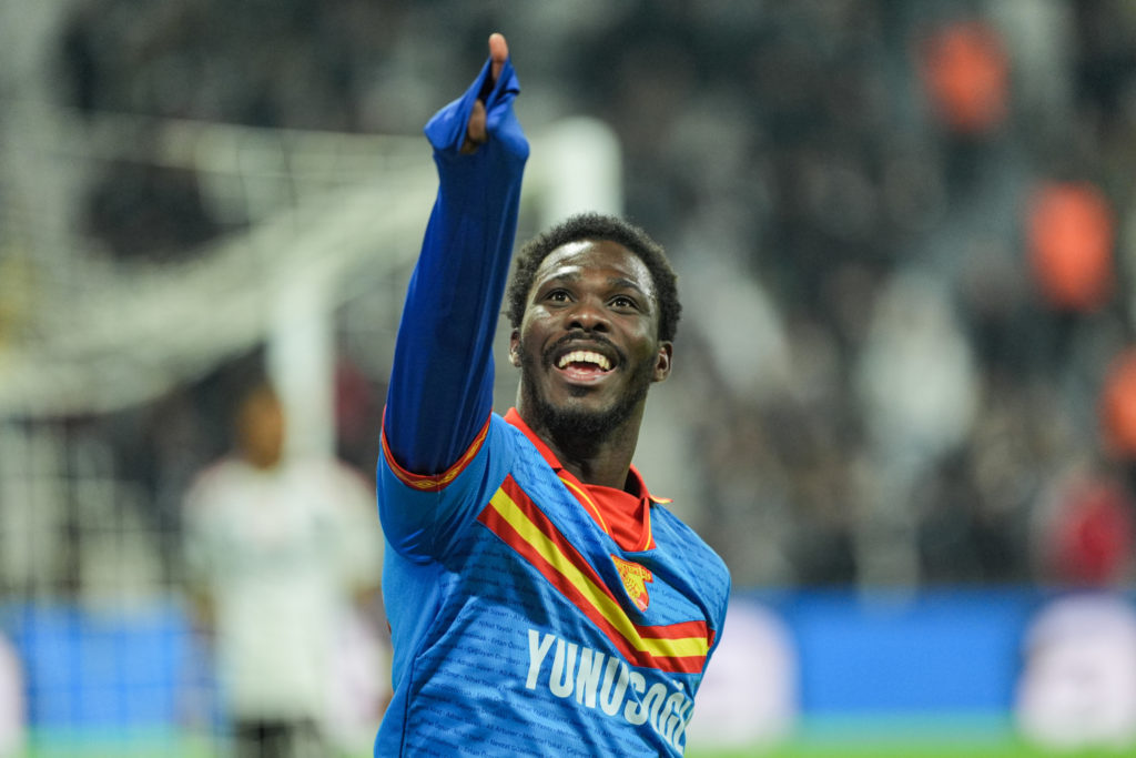 David Datro Fofana of Goztepe celebrates after scoring a goal during the Turkish Super Lig week 13 football match between Besiktas and Goztepe