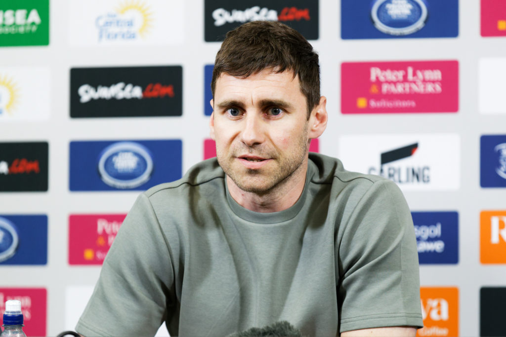 Richard Montague, Director of Football answers questions during the Swansea City Press Conference at The Fairwood Training Ground
