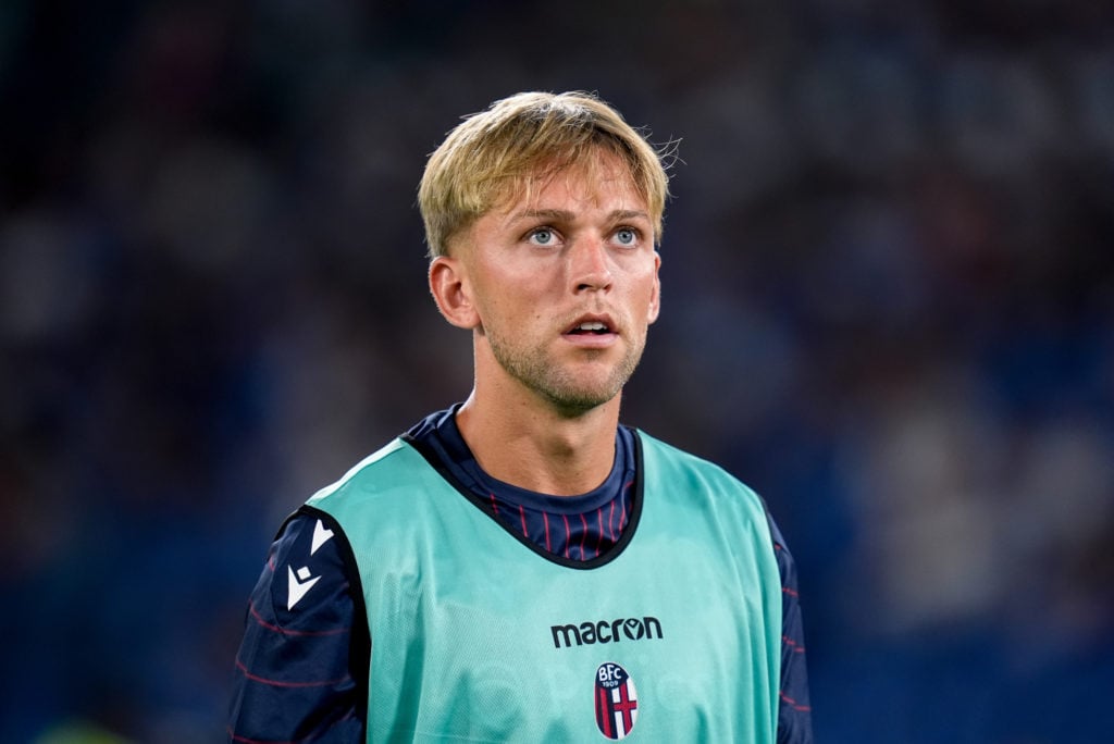 Jesper Karlsson looks on as a sub during AS Roma v Bologna FC 1909