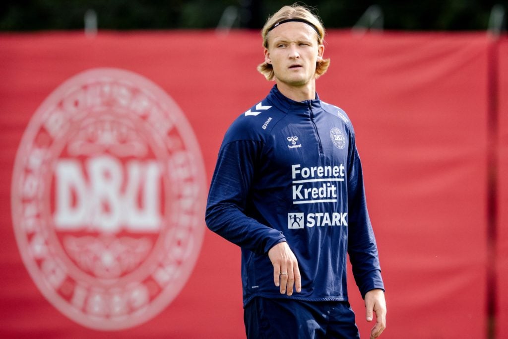 Kasper Dolberg in training with the Denmark national team