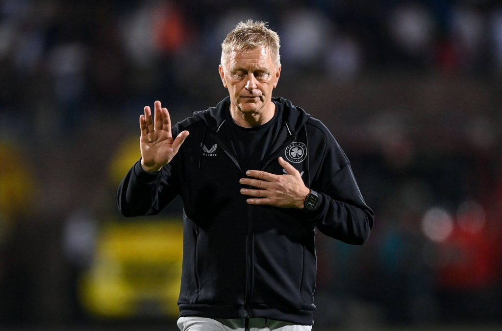 Ireland head coach Heimir Hallgrimsson puts up his hand towards supporters after the Republic of Ireland's defeat to Armenia in their FIFA World Cup 2026 Qualifier.