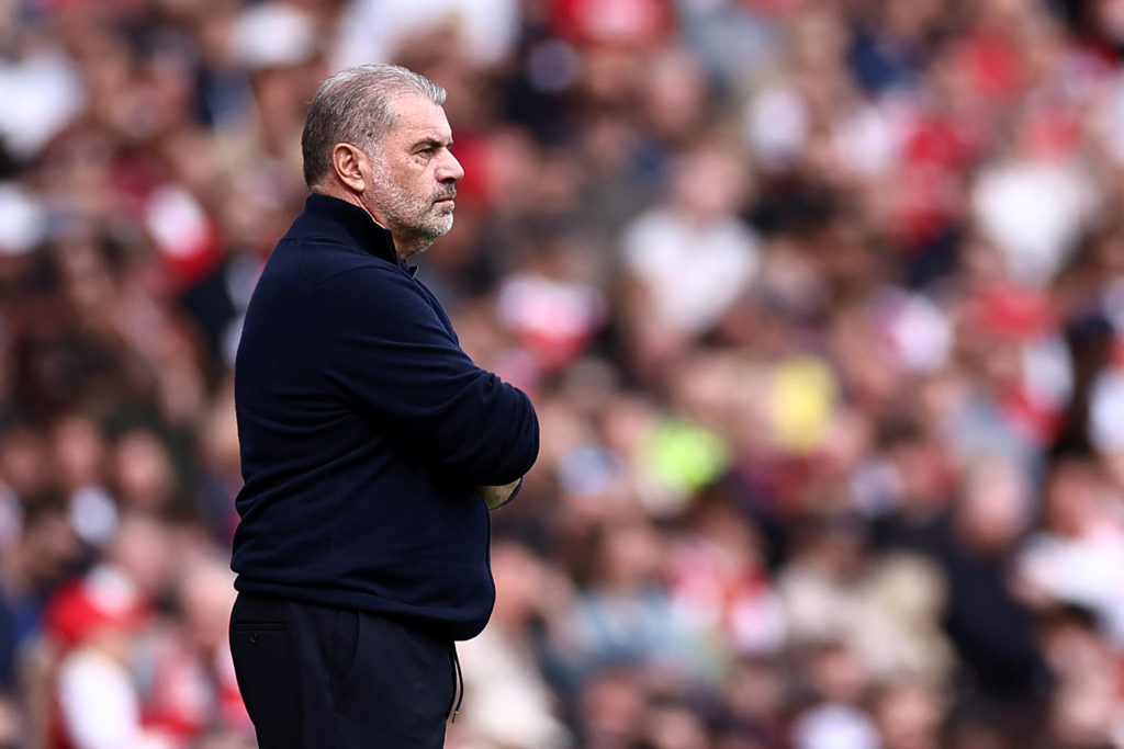Nottingham Forest's Australian manager Ange Postecoglou watches the players from the touchline during the English Premier League football match between Arsenal and Nottingham Forest at the Emirates Stadium