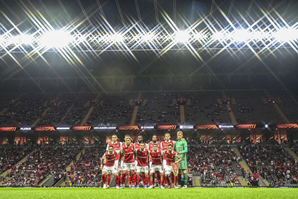 The SC Braga squad pose before the Europa League game against Feyenoord