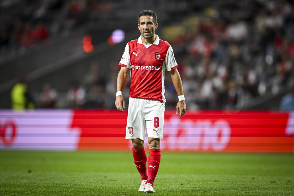 Joao Moutinho of SC Braga reacts vs Feyenoord in the Europa League