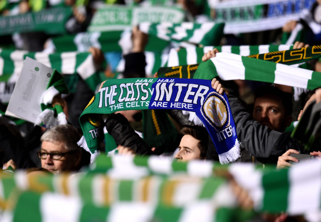 Fans during the UEFA Europa League Round of 32 match between Celtic FC and FC Internazionale Milano at Celtic Park