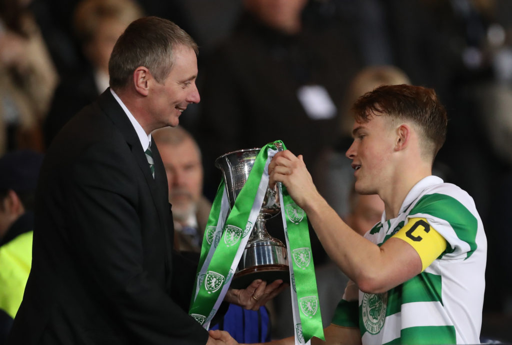 Sam Wardrop collects the Scottish Youth Cup final trophy
