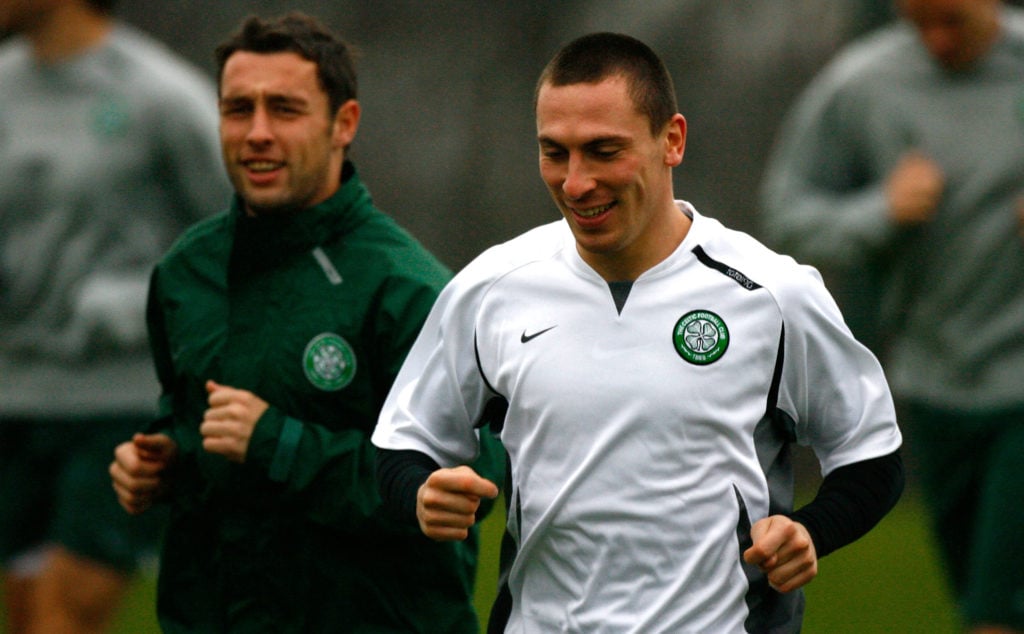 Scott Brown during a Celtic training session alongside Scott McDonald