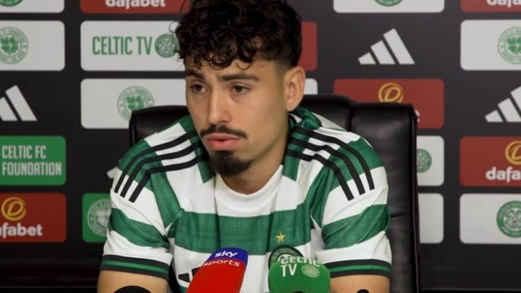 Sebastian Tounekti speaks to the media at his Celtic unveiling.
