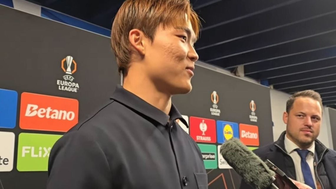 Hyeon-gyu Oh speaking to the media at Ibrox