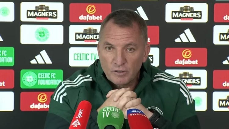 Brendan Rodgers speaking at his pre-Hibs press conference in September 2025