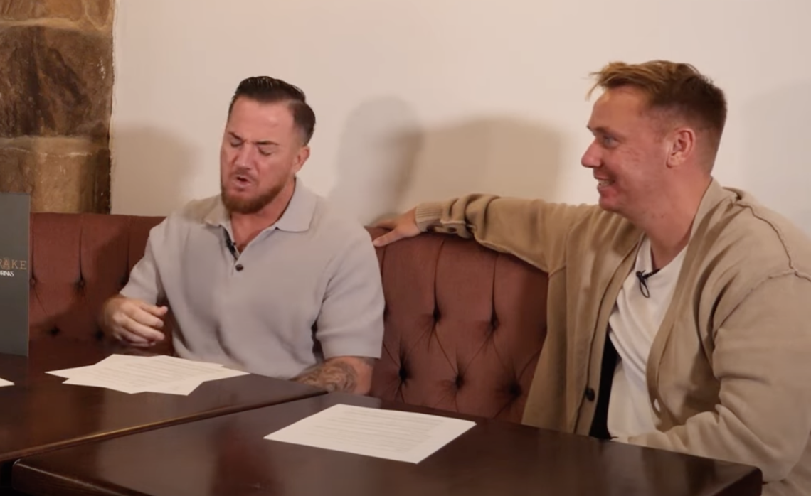 Ross McCormack and Paul Slane during a podcast recording of Open Goal in September 2025
