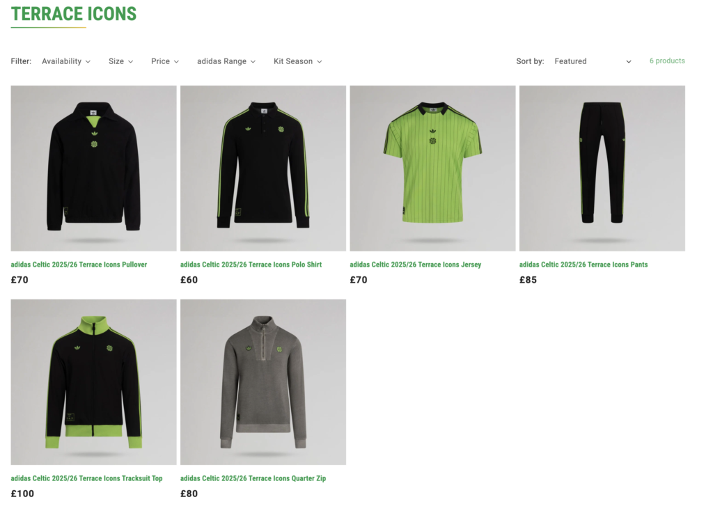 Celtic x adidas Terrace Icons range on the official Celtic Store website