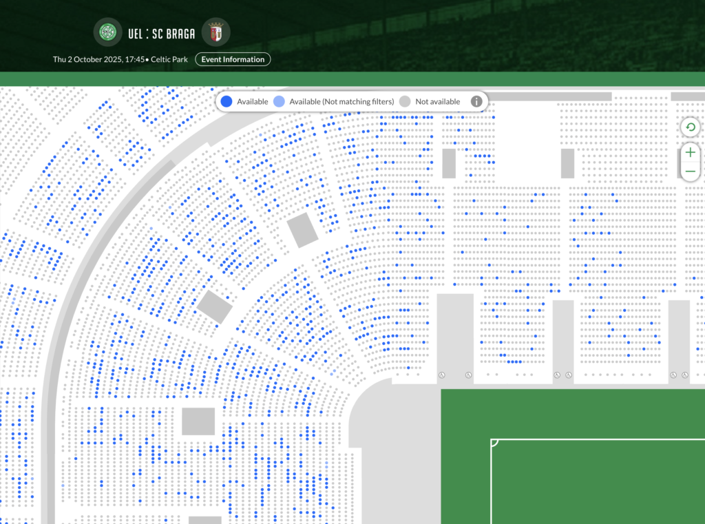 Image showing the number of available seats at Celtic Park for the Braga Europa League clash