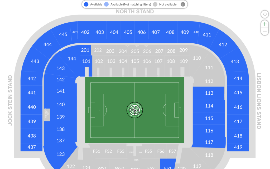 Available seats for Celtic vs Roma as of September 2025