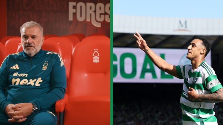 A split image of Ange Postecoglou talking as the new Nottingham Forest manager and Adam Idah scoring for Celtic against St Johnstone in the Scottis...