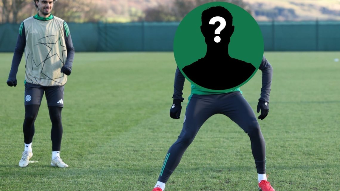Paulo Bernardo training ahead of Celtic's Champions League game with Jota, an inset of a mystery man