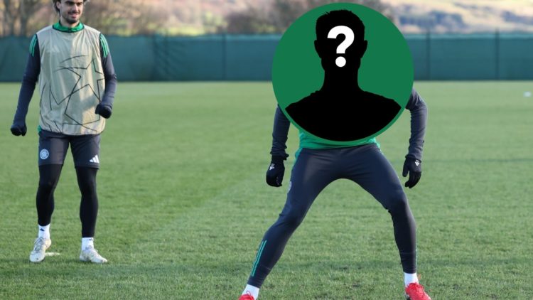 Paulo Bernardo training ahead of Celtic's Champions League game with Jota, an inset of a mystery man