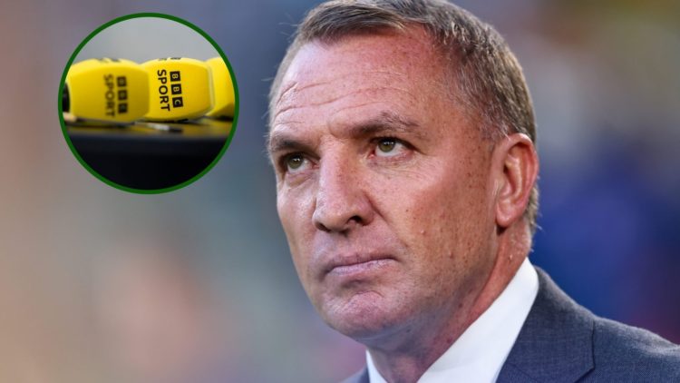 Celtic manager Brendan Rodgers and an overlay of BBC Sport microphones.