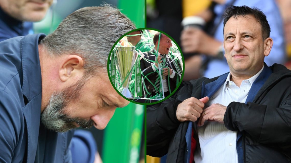Split image of Hearts boss Derek McInnes and Hearts investor Tony Bloom with an overlay of Celtic manager